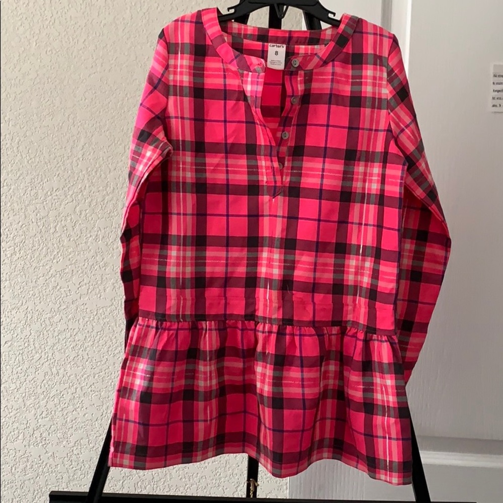 Girls pink plaid long sleeve shirt